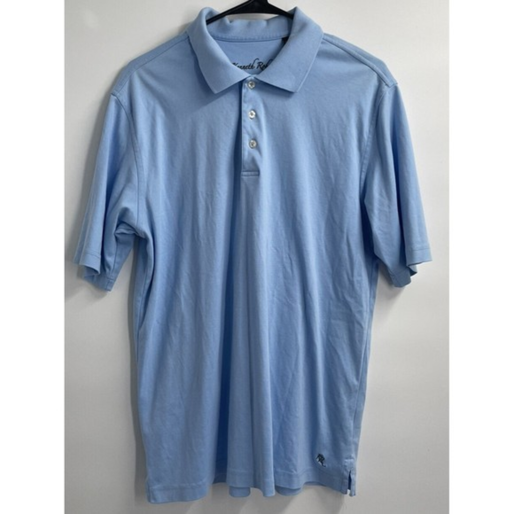 Kenneth Roberts Medium Polo Shirt Mens Light Blue Short Sleeve 100% Cotton Solid